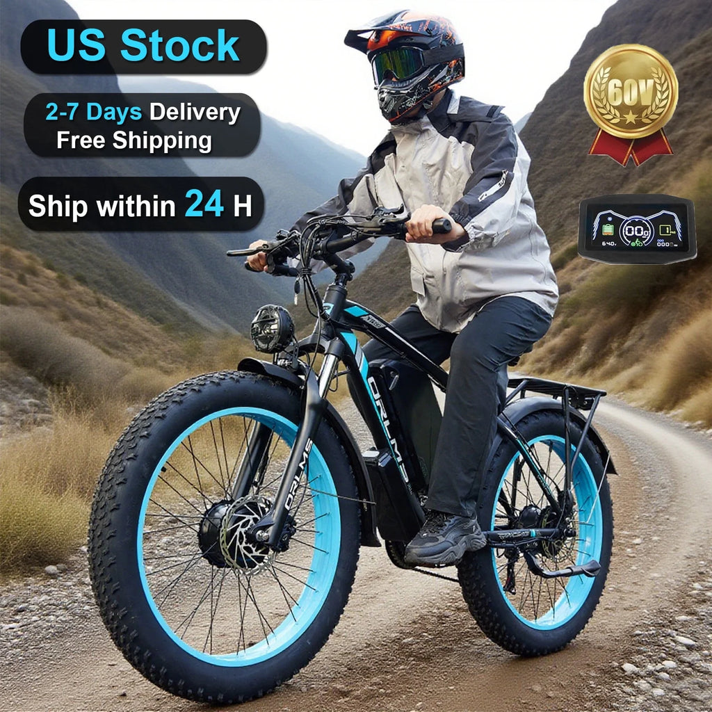 60V 25AH Battery Electric Bike for Adults,5000W Peak Dual Motor Ebike,AWD 21-Speed 50MPH Mountain Snow E-Bike with 26" x 4.0 Fat Tire, Long Range Mountain Dirt Bike for Off-Road Snow Sand