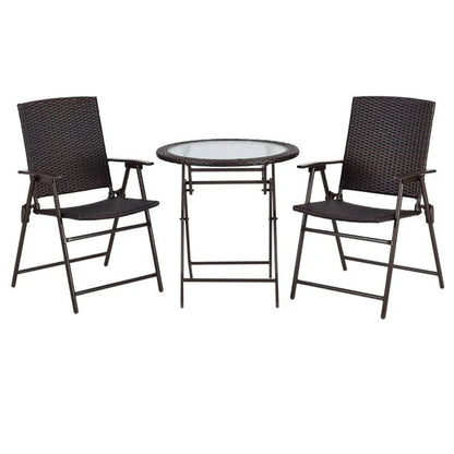 Ulax Furniture 3 Pieces Wicker Folding Bistro Set, Balcony Table and Chairs Sets, Garden Backyard Furniture