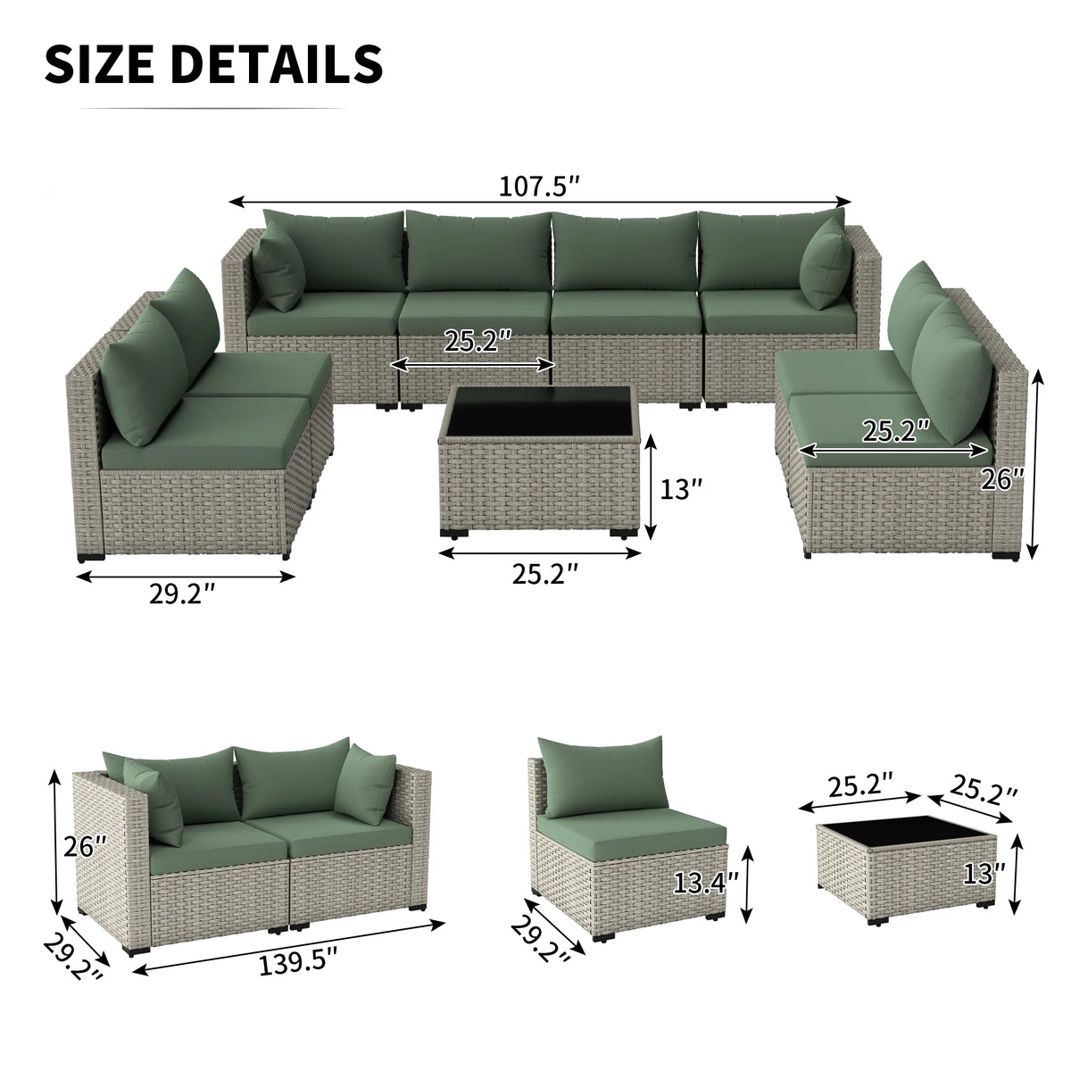 7 Pieces Patio Conversation Set, Outdoor Sectional PE Rattan Wicker Furniture Seat,Dark Gray