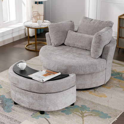 Muumblus Teddy Swivel Accent Barrel Chair, Modern Oversize Sherpa Comfy Round Reading Armchair for Living Room, Ivory