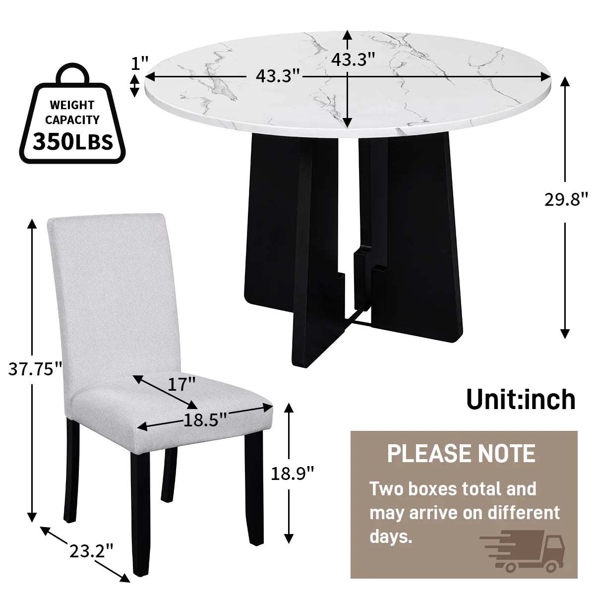 EUROCO 5-Piece Round Dining Table Set for 4, 43.3'' Kitchen Room Table with 4 Upholstered Chairs and Solid Wood Frame,Kitchen Table Set for Home Living Dining Room, Grey & Black