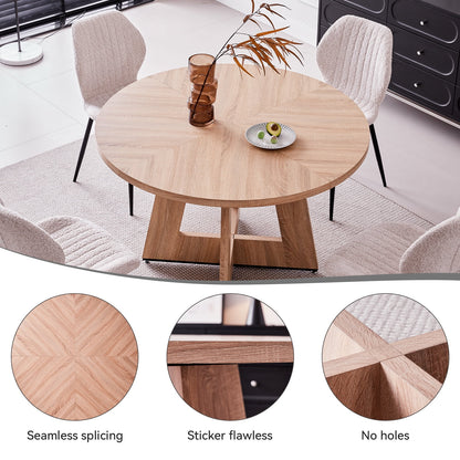5 Piece 47'' Round Dining Table Chairs Set for 4, Farmhouse Gray Kitchen Table with 4 Boucle Mid Century Modern Dinning Room Chairs, Wood Dinner Table &Upholstered Chair Set of 4, Beige