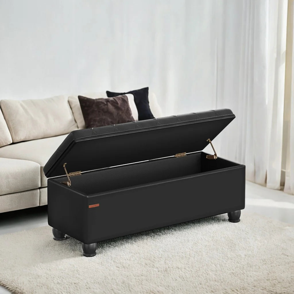 SONGMICS 46.5" Storage Ottoman Bench Storage Bench Bedroom Bench 330lb Load Capacity Solid Wood Legs Light Gray