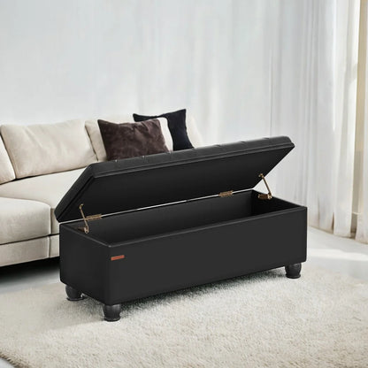 SONGMICS 46.5" Storage Ottoman Bench Storage Bench Bedroom Bench 330lb Load Capacity Solid Wood Legs Light Gray
