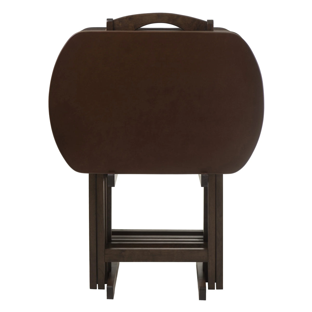 Contemporary Home Living Set of 5 Corbett Walnut Oversize Oblong Folding Snack Table with Storage