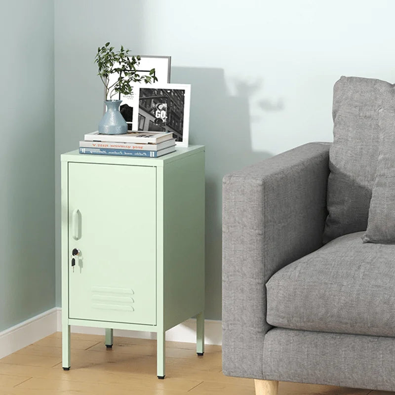Metal Locker End Table, Single Door Metal Nightstand with 2 Adjustable Shelf, Modern Bedside Table, Versatile Side Cabinet for Bedroom