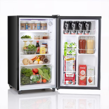 Sybels 3.2 Cu.Ft Mini Fridge with Freezer, Compact Single Door, Adjustable Thermostat & Low Noise, Perfect for Bedroom, Dorm, Office, Black