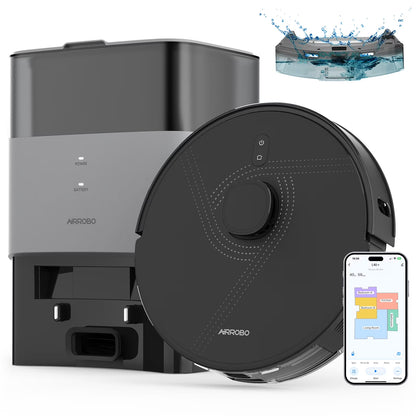 AIRROBO L60+ Self-Empty Robot Vacuum and Mop Cleaner with Ultrasonic Carpet Detection,6000Pa Suction,Laser Obstacle Avoidance,240min Long Runtime