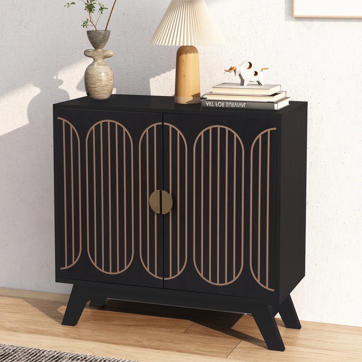 LEFHDA 2PCS Buffet Cabinet, Sideboard Cabinet with Storage, Accent Storage Cabinet with Carved Arc Door Design for Kitchen Dining Room, 2 Doors Buffet Cabinet with Adjustable Shelves