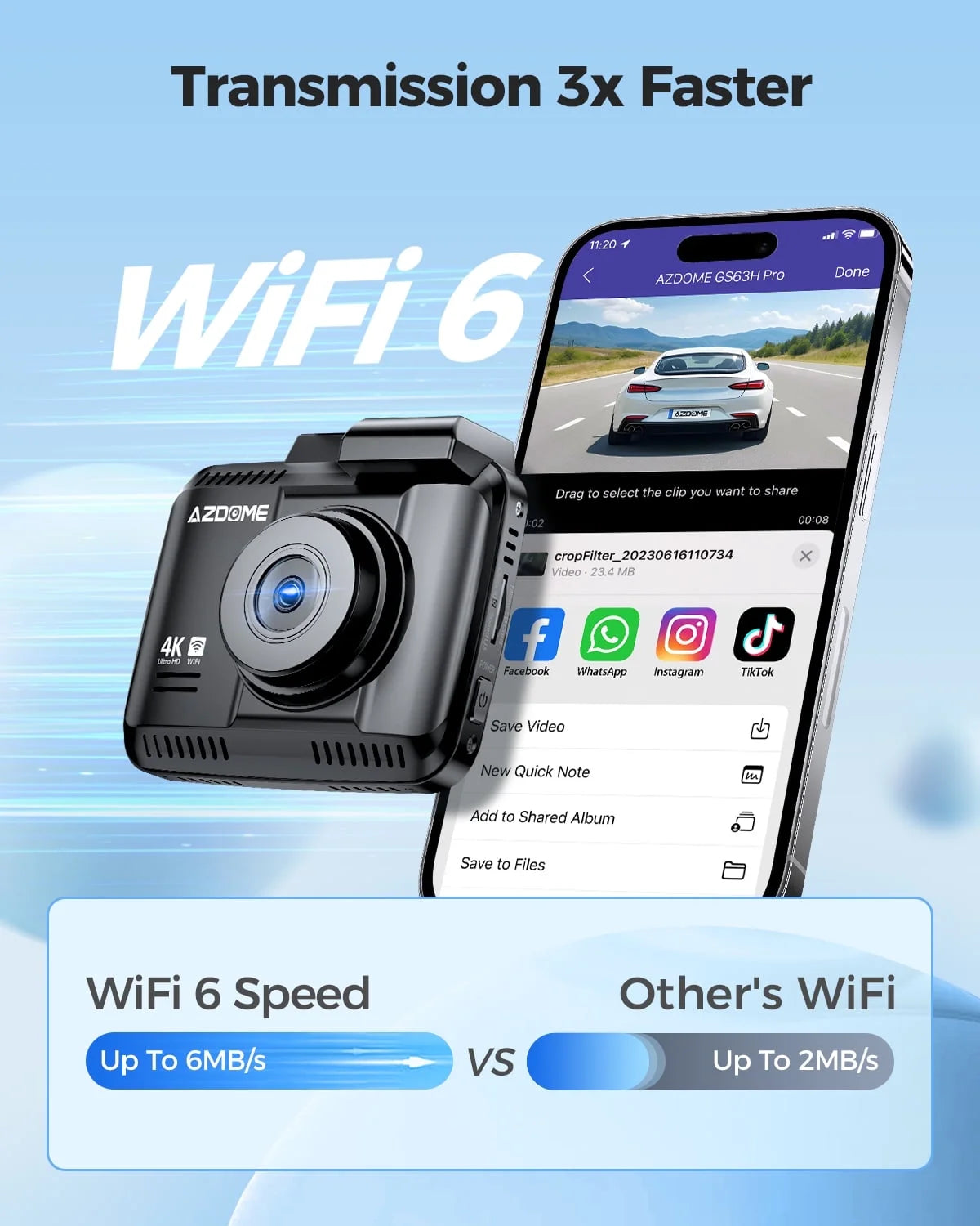 AZDOME Dash Cam Front and Rear, 4K+1080P Dual Dash Camera for Car, Dashboard Camera Built-in WiFi GPS, Free 64GB Card, Motion Detection, 24H Parking Mode, WDR Night Vision
