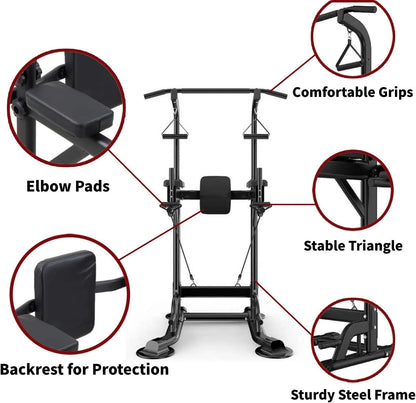 Tappio Multifunction Power Tower Dip Bar Station Pull Up Bar Stand for Home Gym, Adjustable Strength Training Fitness Equipment with Backrest,400lb Capacity