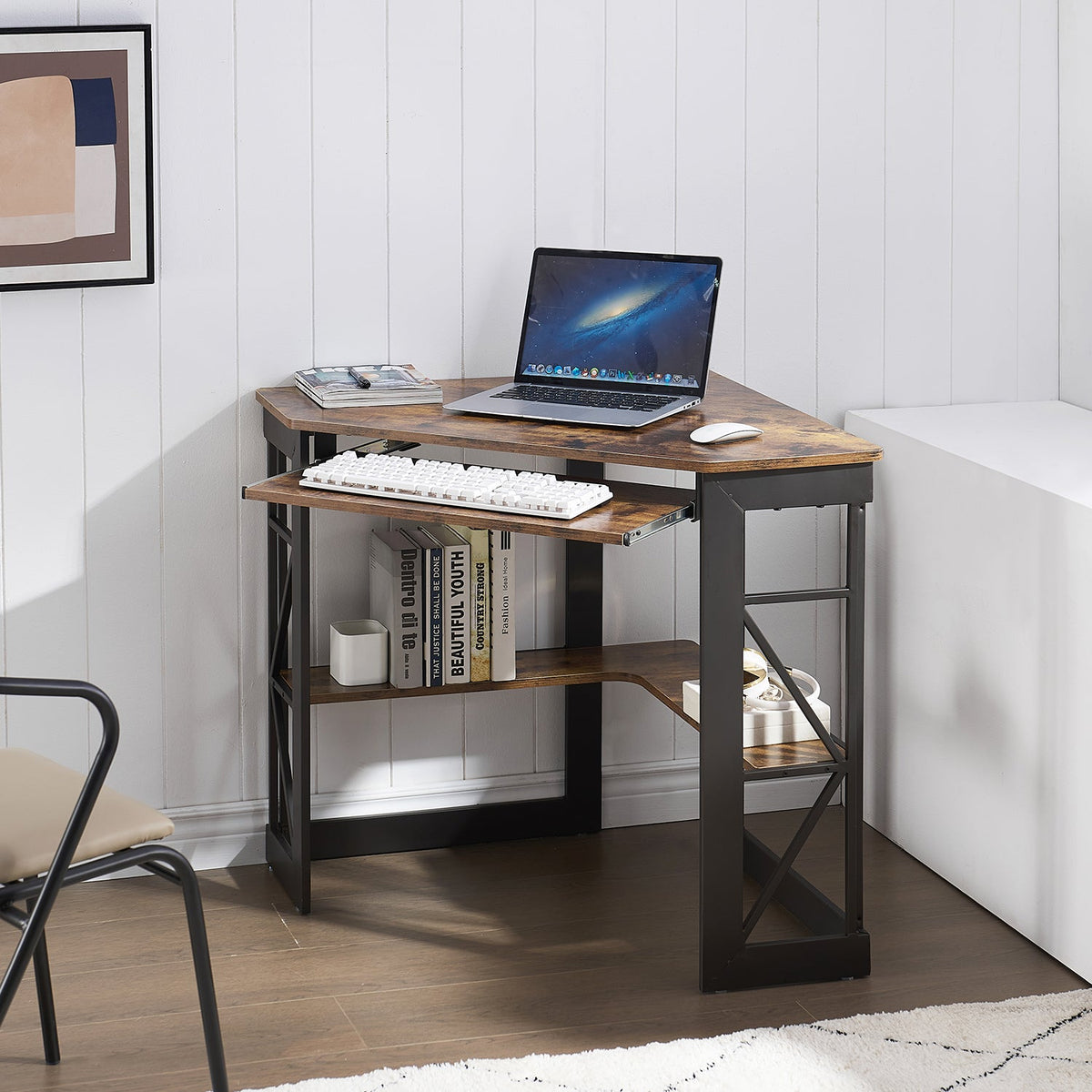 Brown Triangle Corner Desk, Office/Computer/Writing Desk for Student Apartments