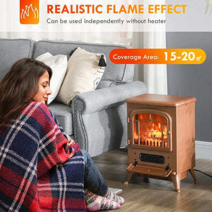 HOMCOM Electric Fireplace Heater with Realistic LED Flames Beige