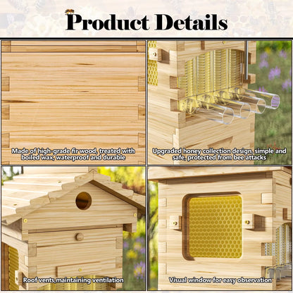 AUSHIVE Wax Coated Cedarwood Bee Beehive Kit with 4 Beehive Frames & 6 Brood Frames, Beige