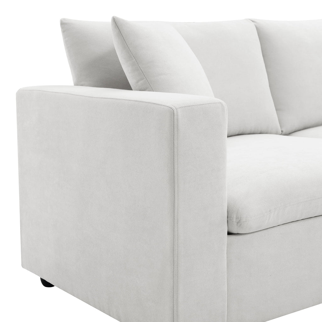 Harper & Bright Designs Modern Sectional Sofa 3 Seat Couch with Ottoman, Upholstered L Shaped Cloud Couch for Small Space Apartment Office, White