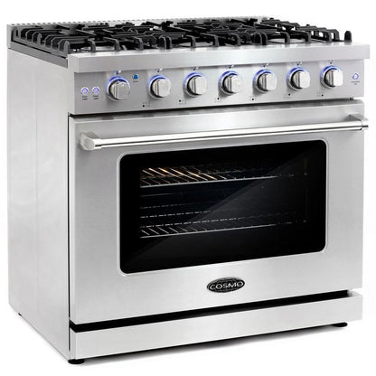 Cosmo 36 Inch 6 Cubic Foot Gas Range Convection Oven with 6 Italian Burners