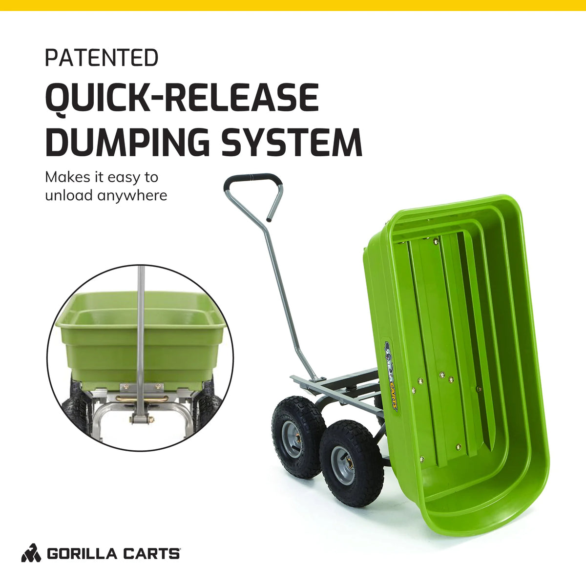 Gorilla Carts 4 Cu Ft Poly Garden Dump Cart with Quick-Release, 600 lb Capacity, Green