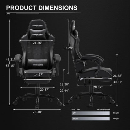GTRACING GTWD-200 Ergonomic Gaming Chair with Adjustable Pillows and Footrest , White
