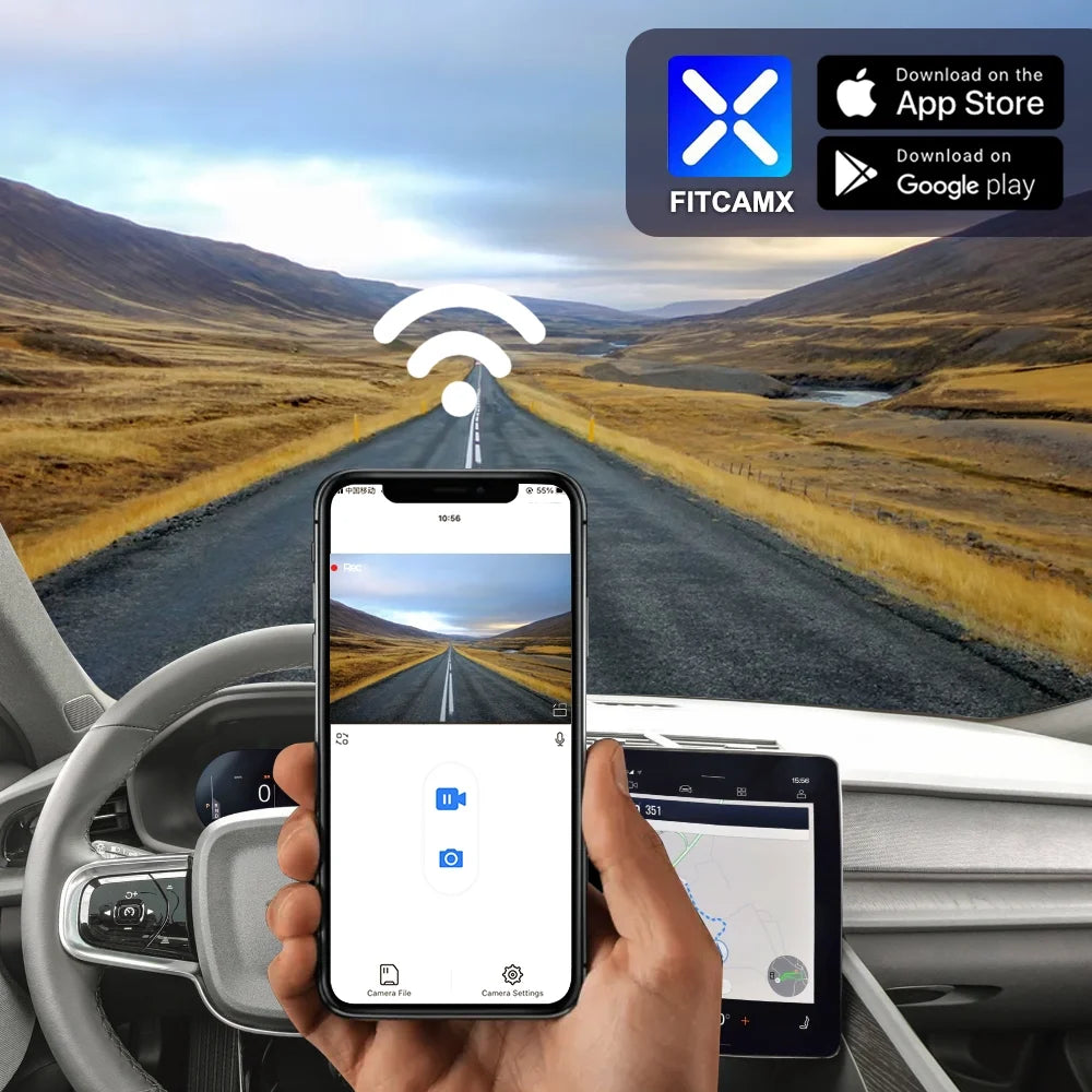Fitcamx 4K Dash Cam Compatible with Polestar 2 2021 2022 2023 2024, Integrated OEM Style, Ultra HD 2160P Video, Built-in WiFi & APP, Plug & Play, 64GB Card