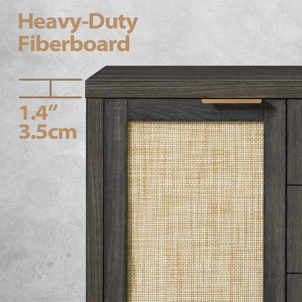 ARKANTOS Sideboards and Buffets, Boho Storage Cabinets with Rattan Doors and Drawers, Natural Oak