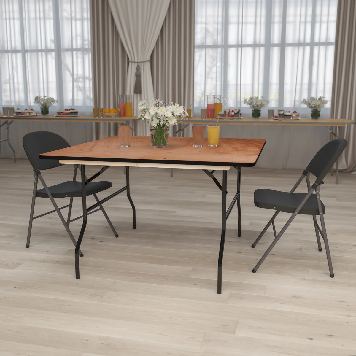 Flash Furniture 4' Square All-Occasion Wood Folding Event Table, Natural/Black