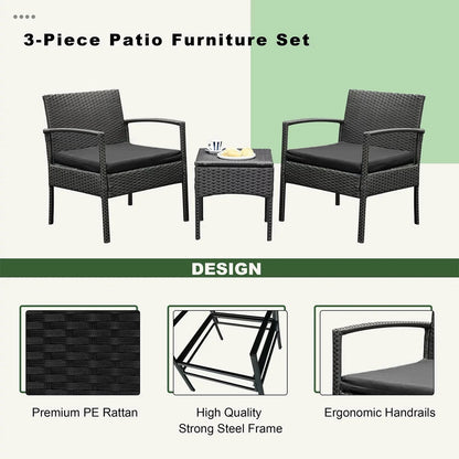 Tappio Outdoor Furniture 3 Piece Patio Bistro Furniture Set, Rattan Conversation Chairs Set with Side Table and Cushions, Patio Furniture Sets for Balcony Garden Porch, Red