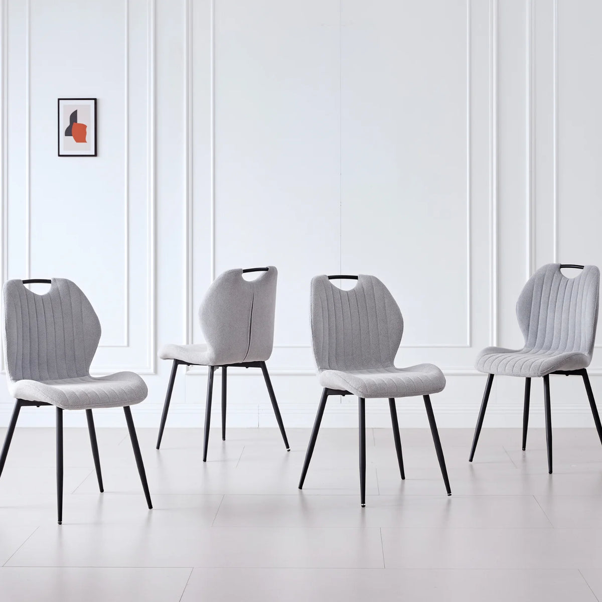 5 Piece 47'' Round Dining Table Chairs Set for 4, Farmhouse Gray Kitchen Table with 4 Boucle Mid Century Modern Dinning Room Chairs, Wood Dinner Table &Upholstered Chair Set of 4, Beige