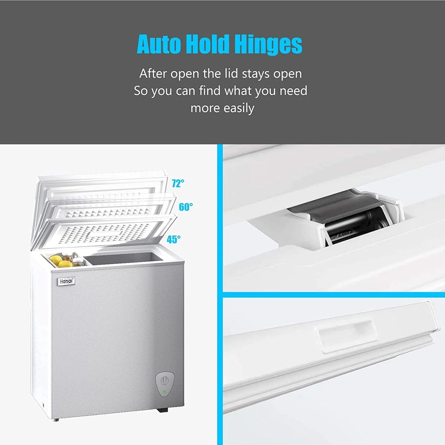WANAI 5.0 Cubic Chest Freezer, Compact Deep Freezer with Top Open Door and Removable Storage Basket, 7 Gears Temperature Control, Energy Saving, for Office Dorm or Apartment