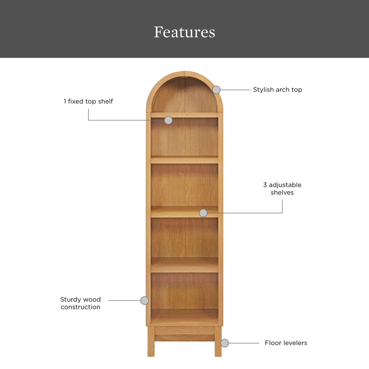 Better Homes & Gardens Juliet Narrow Arch Bookcase, Rich Black and Light Honey