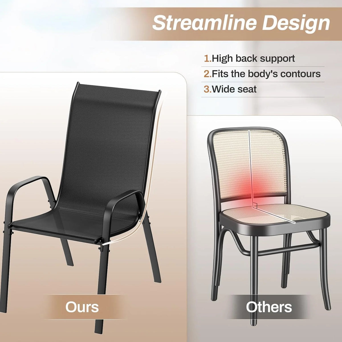 Pirecart Set of 4 Patio Dining Chairs, Textilene Outdoor Stacking Chairs for Poolside, Backyard, Garden