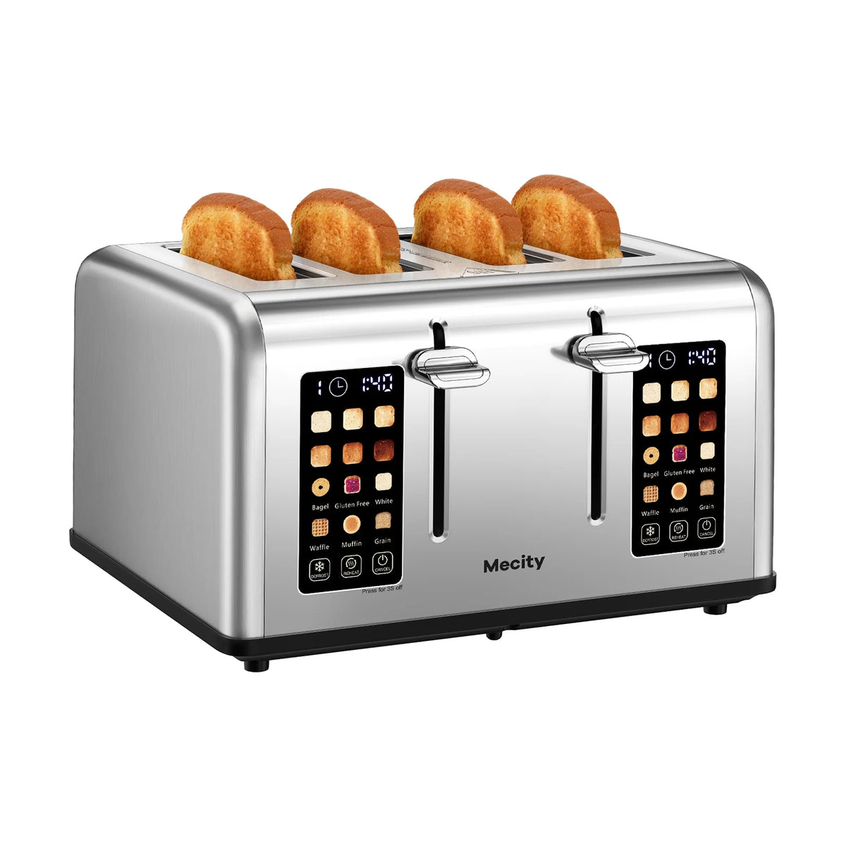 Mecity 4-Slice Touchscreen Toaster, Stainless Steel, 6 Browning Settings, Reheat, Cancel, Defrost, Removable Tray