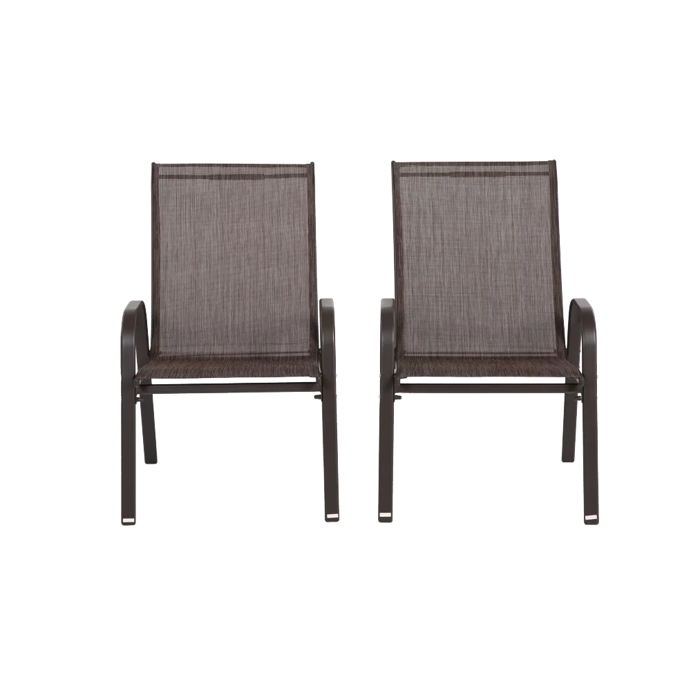 4 Piece Patio Chairs, Outdoor Camping Chairs with Breathable Textilene Fabric, Set of 2 Garden Chairs with Armrest High Backrest for Garden Patio Pool Beach Yard Space Saving ( Brown)