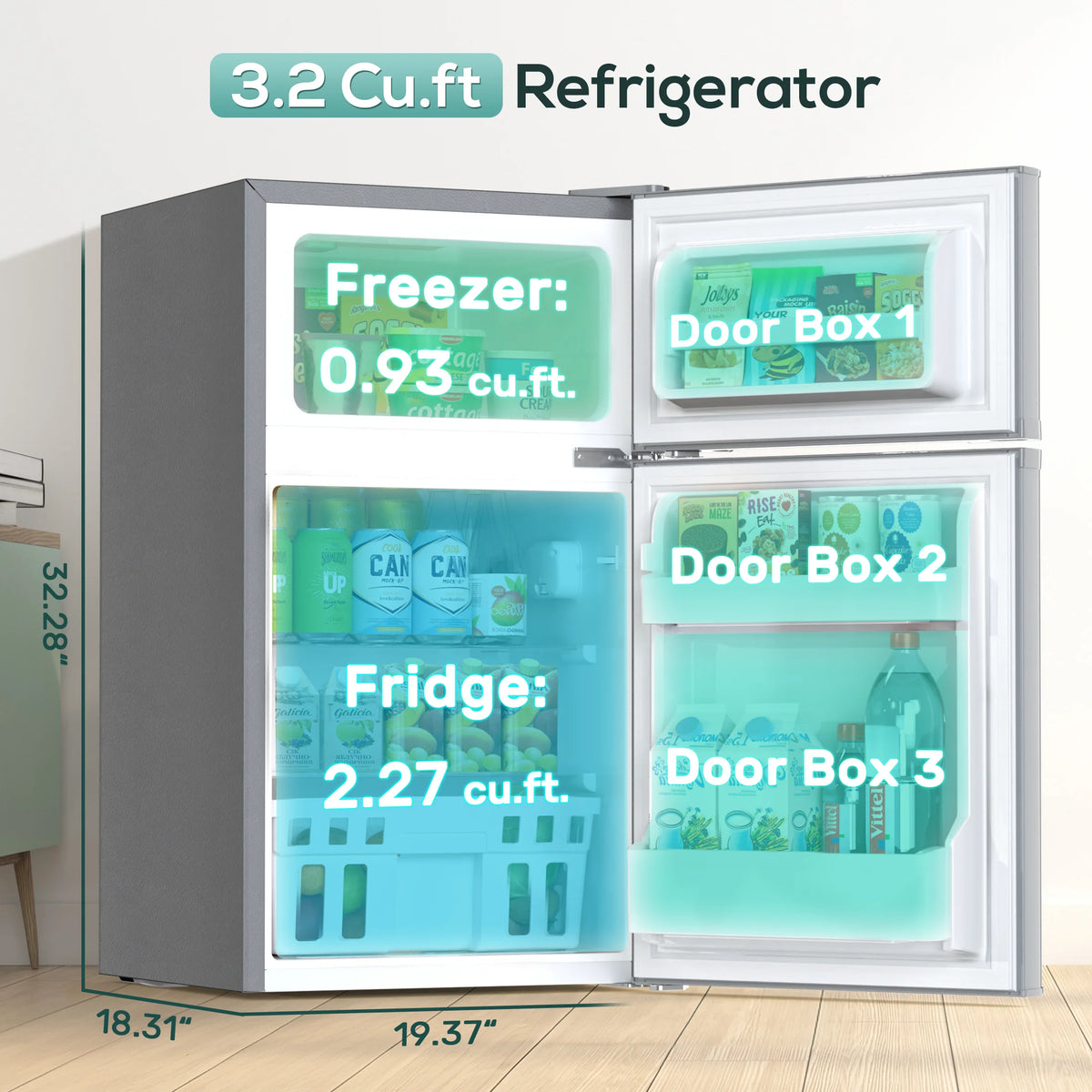 Auseo 3.1 Cu.Ft Double Door Mini Fridge with Freezer, Compact Retro Refrigerator for Dorm, Office, Bar, Bedroom, Black