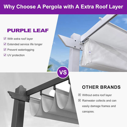 PURPLE LEAF Outdoor Retractable Pergola with Sun Shade Canopy 10' x 13' Patio Aluminum Pergola Shelter for Backyard Deck Garden Modern Metal Grape Trellis Pergola, Beige