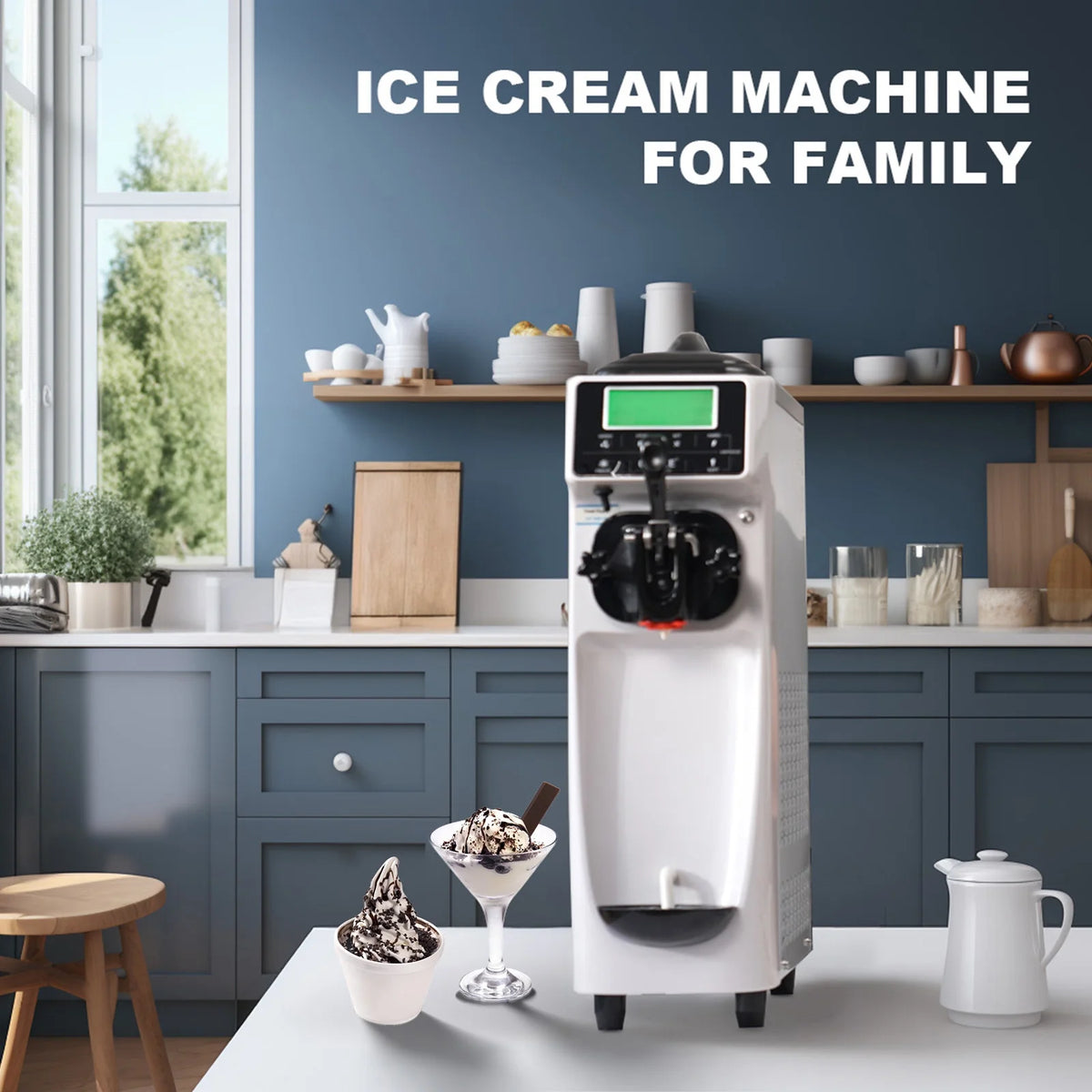 Soft Serve Ice Cream Machine, 3.2 to 4.2 Gal/H Soft Serve Ice Cream Machine with Pre-cooling, 1050W Single Flavor Ice Cream Maker machine With 1.6 Gal Tank