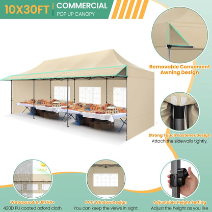 COBIZI 10x20 Pop Up Canopy Heavy Duty Party Tent with Removable Awning and Sidewalls,Easy Up Outdoor Wedding Canopy,Gazebo All Season Windproof&Waterproof with Roller Bag UPF 50+,Black