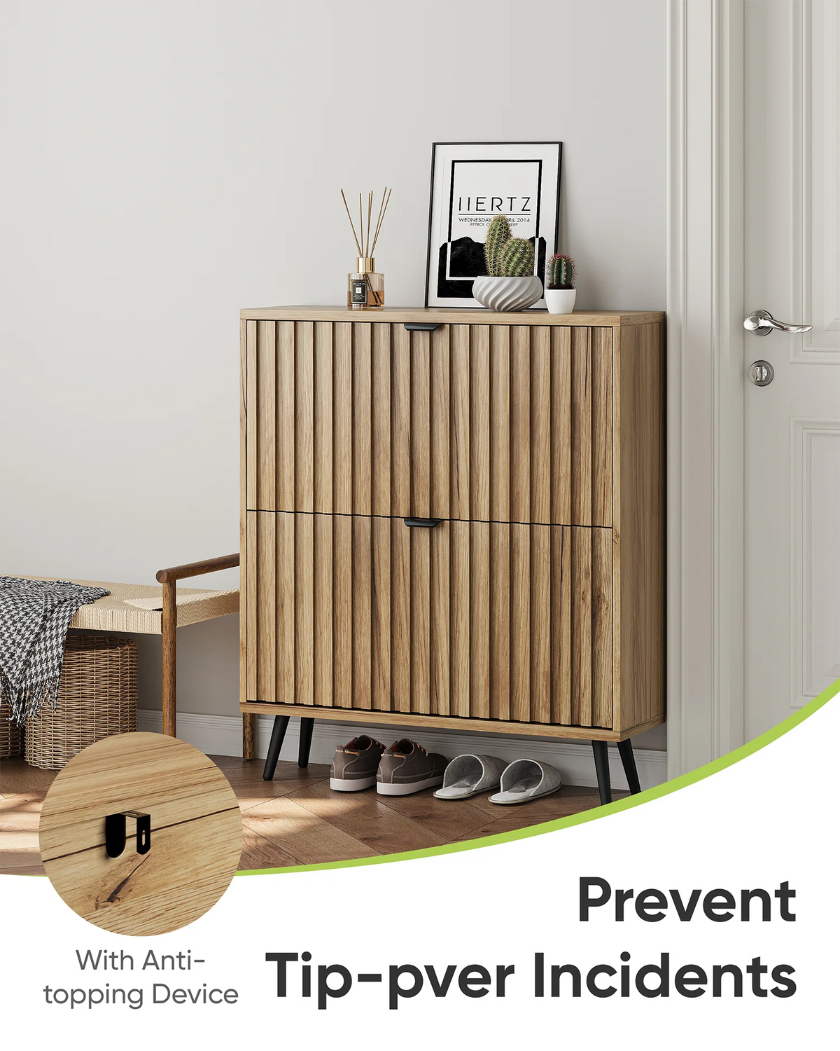 Smart FENDEE Shoe Cabinet with 2 Flip Drawers Freestanding 24 Pair Shoe Storage Cabinet for Entryway
