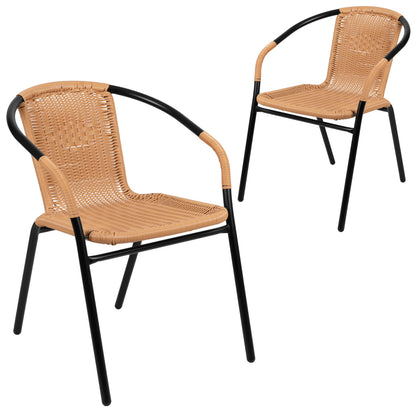 Emma + Oliver Indoor/Outdoor Stacking Rattan Restaurant Patio Chairs, Set of 2, Gray