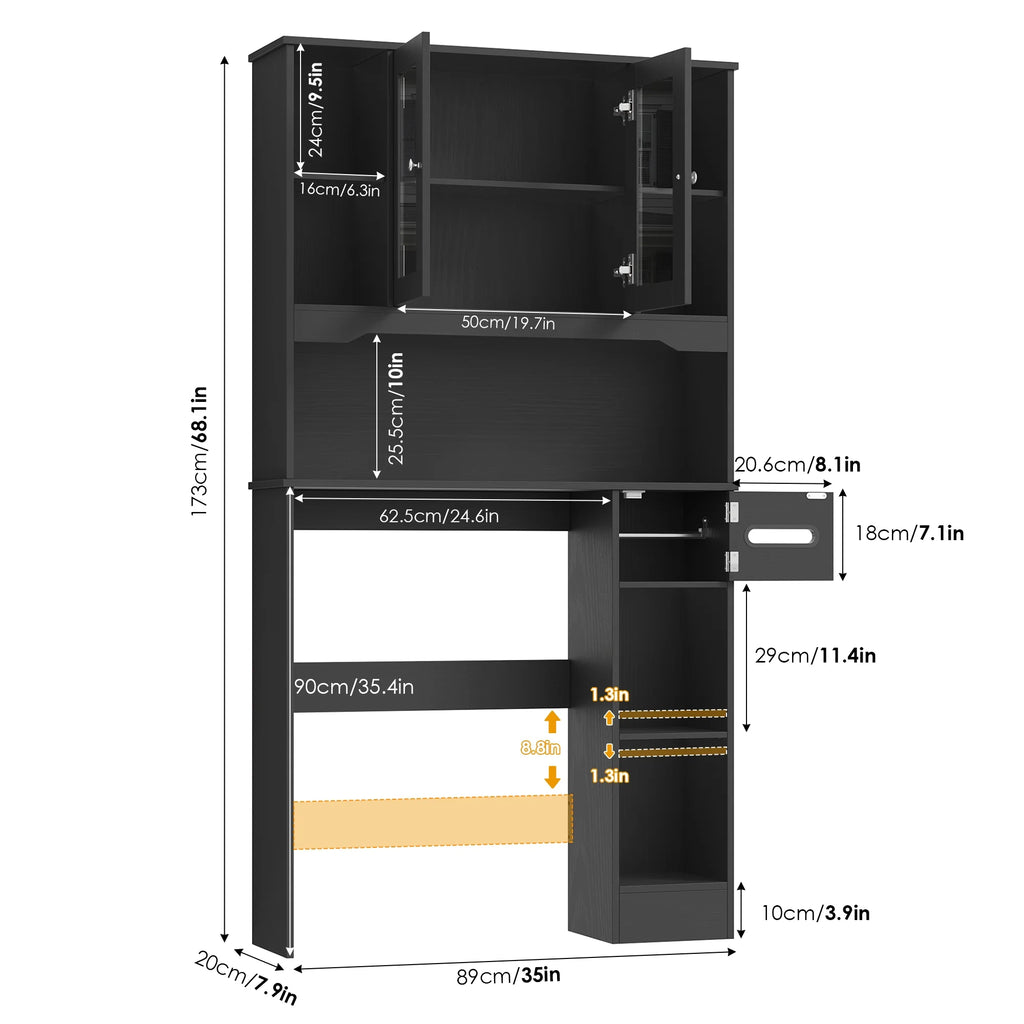 Homfa Over The Toilet Storage Cabinet with Toilet Paper Holder Stand, Above Toilet Organizer with Glass Doors, Behind Toilet Shelf for Restroom, Bathroom, Laundry, White
