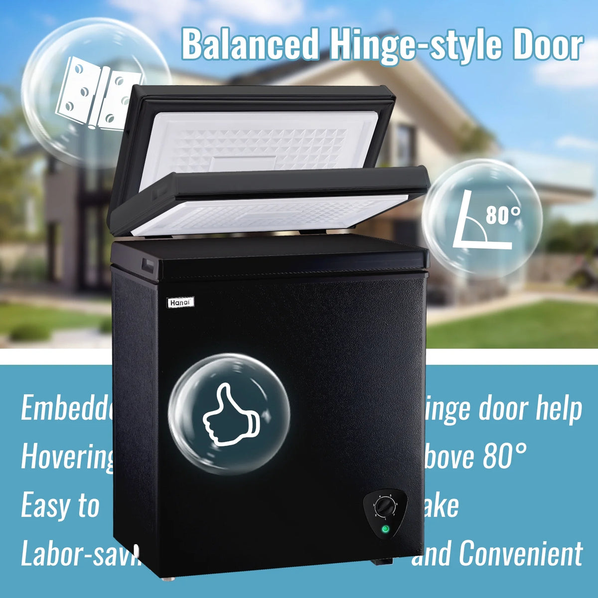 WANAI 5.0 Cubic Feet Chest Freezer Large Home Deep Freezers Black Top Door with Removable Basket