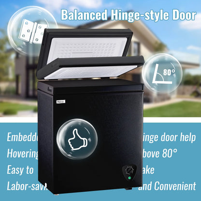 WANAI 5.0 Cubic Feet Chest Freezer Large Home Deep Freezers Black Top Door with Removable Basket