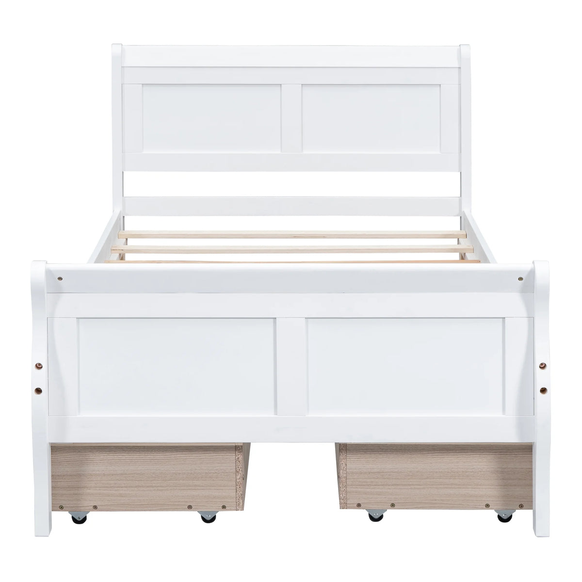 Full Size Wood Platform Bed with 4 Drawers,Storage Bed Frame with Streamlined Headboard and Footboard for Kids, Teens, Boys, Girls,Wooden Slats Support, No Box Spring Needed,Oak