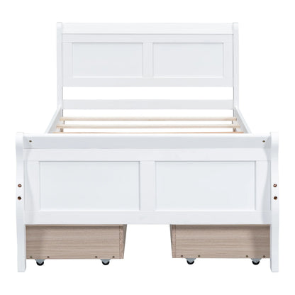 Full Size Wood Platform Bed with 4 Drawers,Storage Bed Frame with Streamlined Headboard and Footboard for Kids, Teens, Boys, Girls,Wooden Slats Support, No Box Spring Needed,Oak