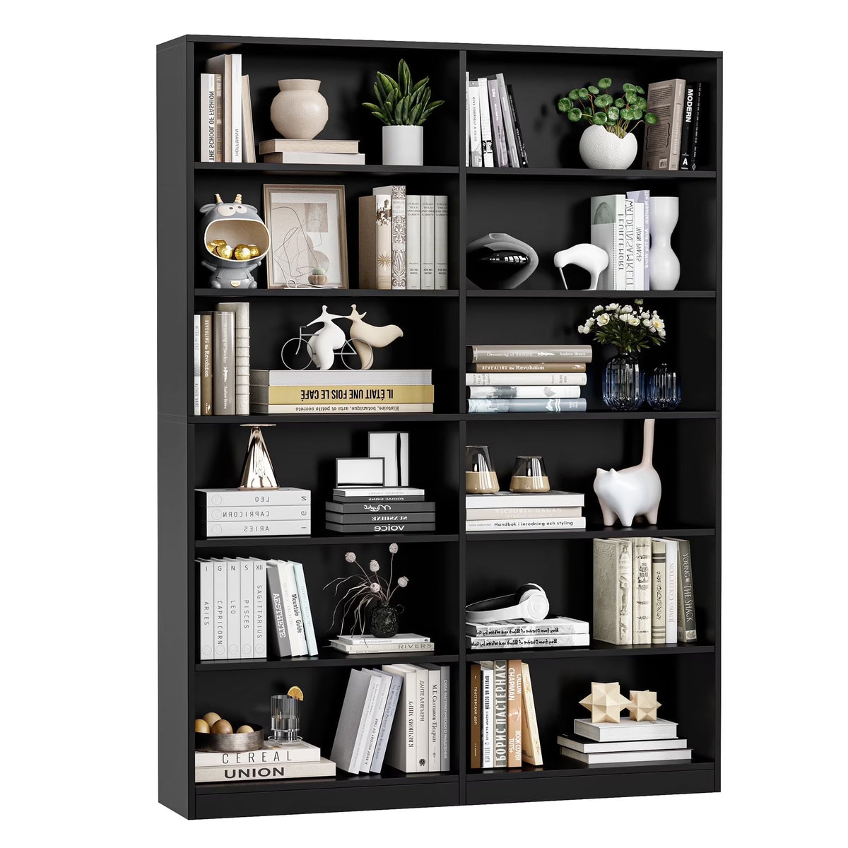 Homfa 74.3�� Double Wide 6-Tier Bookcase, Extra Large Wooden Freestanding Display Bookshelf for Home Office Living Room, White