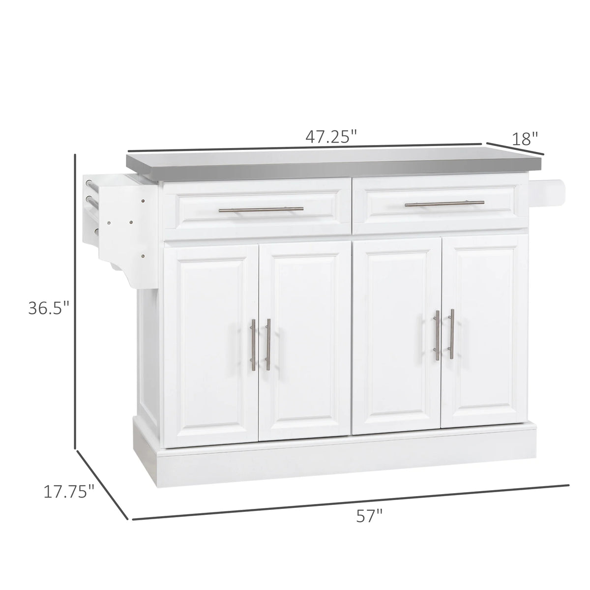 HOMCOM Multi-functional Rolling Kitchen Island Cart with Cabinets and Drawers, Portable Kitchen Storage Cabinet with Spice Rack, Towel Rack, Knife Rack, Steel Top