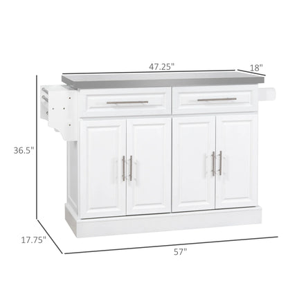 HOMCOM Multi-functional Rolling Kitchen Island Cart with Cabinets and Drawers, Portable Kitchen Storage Cabinet with Spice Rack, Towel Rack, Knife Rack, Steel Top