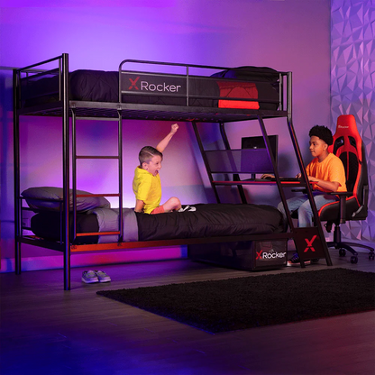 X Rocker Armada Twin Gaming Bunk Bed with Built-in Gaming Desk, Black, Twin/Twin, Children, Teen
