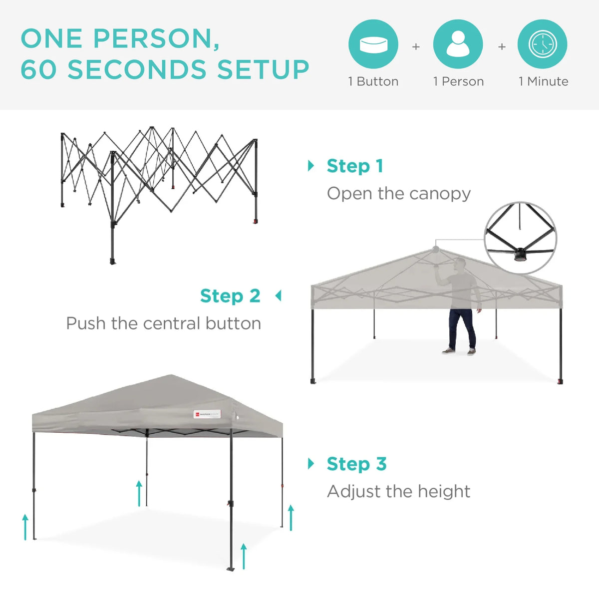 Best Choice Products 12x12ft Easy Setup Pop Up Canopy w/ 1-Button Setup, Wheeled Case, 4 Weight Bags - Navy Blue
