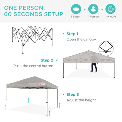 Best Choice Products 12x12ft Easy Setup Pop Up Canopy w/ 1-Button Setup, Wheeled Case, 4 Weight Bags - Navy Blue