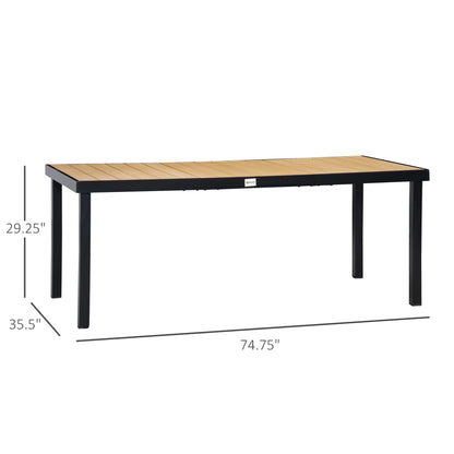 Outsunny 75" x 35" Outdoor Dining Table for 8 People, Rectangular Aluminum Frame Garden Table with All-Weather Faux Wood Top, Natural